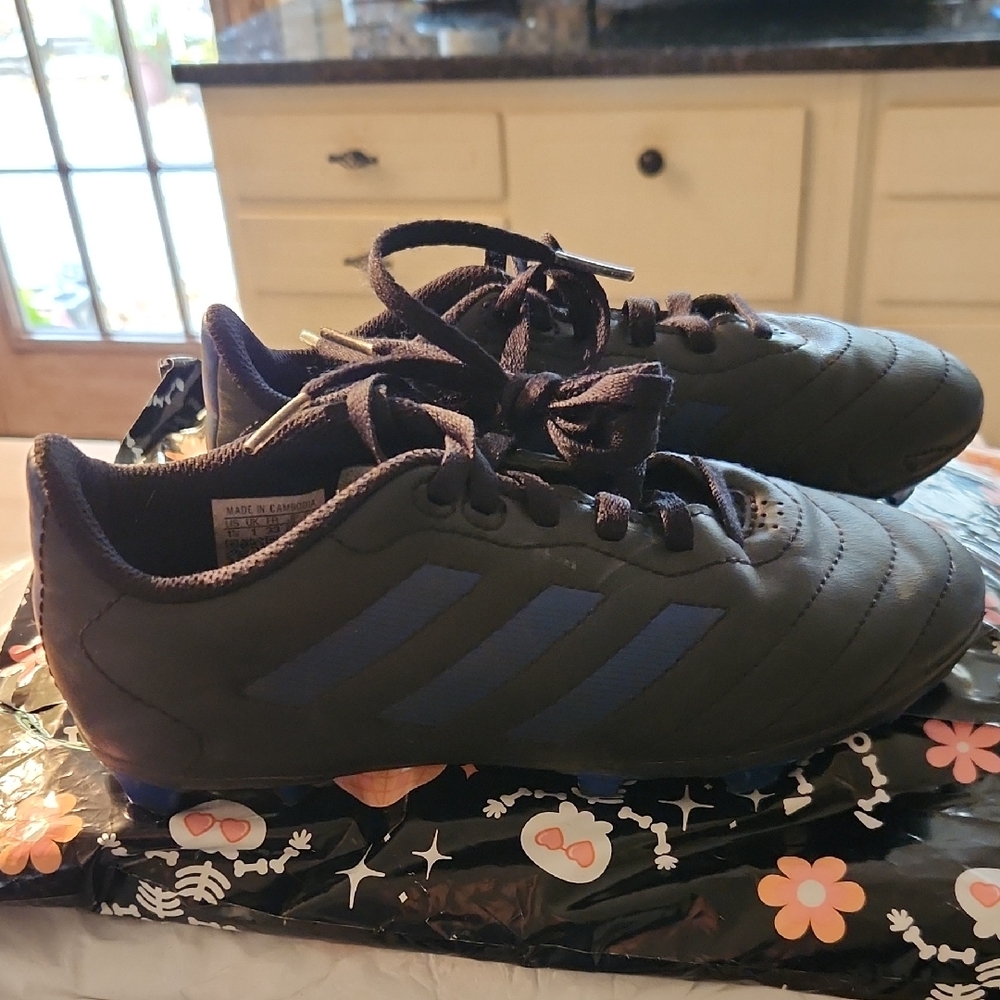 Adidas Black and Blue Soccer Cleats Little Kids 1.5